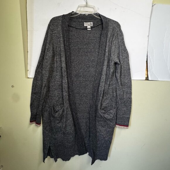 ROOTS Cabin Shawl Cotton Open Cardigan Sweater Knit Pockets Slits Lightweight M - Picture 2 of 15